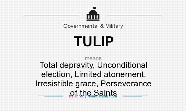 What does TULIP mean? It stands for Total depravity, Unconditional election, Limited atonement, Irresistible grace, Perseverance of the Saints