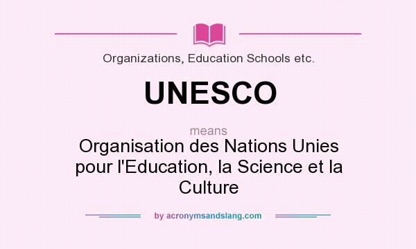 What does UNESCO mean? It stands for Organisation des Nations Unies pour l`Education, la Science et la Culture