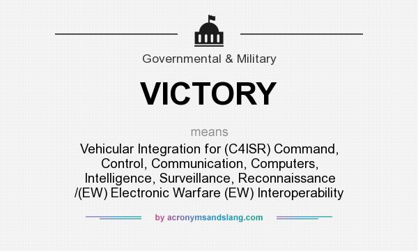 What does VICTORY mean? It stands for Vehicular Integration for (C4ISR) Command, Control, Communication, Computers, Intelligence, Surveillance, Reconnaissance /(EW) Electronic Warfare (EW) Interoperability