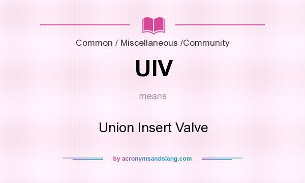 What does UIV mean? It stands for Union Insert Valve
