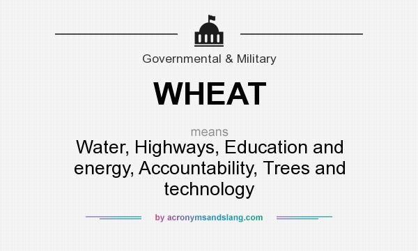 What does WHEAT mean? It stands for Water, Highways, Education and energy, Accountability, Trees and technology
