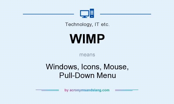 What does WIMP mean? It stands for Windows, Icons, Mouse, Pull-Down Menu