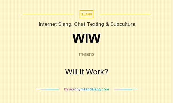 What does WIW mean? It stands for Will It Work?