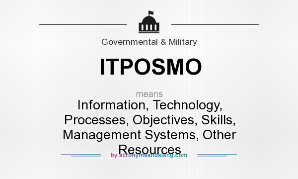 What does ITPOSMO mean? It stands for Information, Technology, Processes, Objectives, Skills, Management Systems, Other Resources