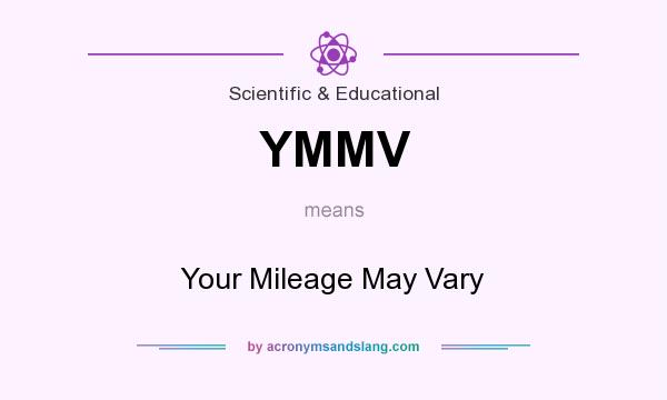 What does YMMV mean? It stands for Your Mileage May Vary