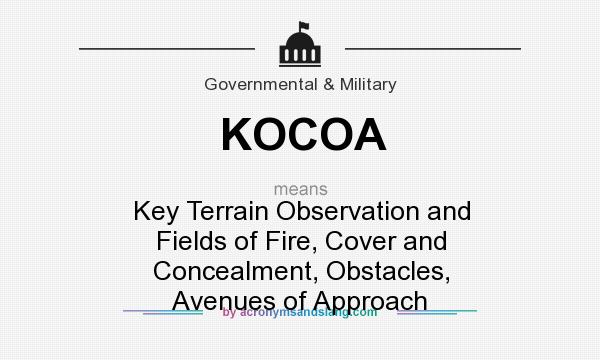What does KOCOA mean? It stands for Key Terrain Observation and Fields of Fire, Cover and Concealment, Obstacles, Avenues of Approach