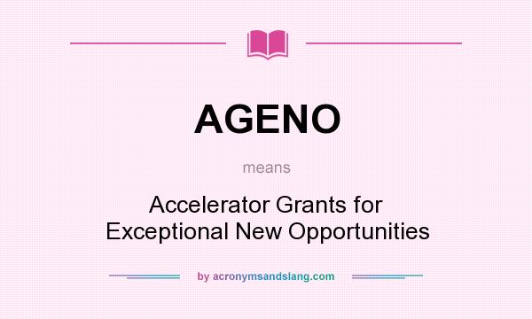 What does AGENO mean? It stands for Accelerator Grants for Exceptional New Opportunities
