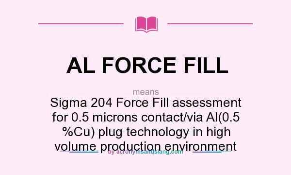 What does AL FORCE FILL mean? It stands for Sigma 204 Force Fill assessment for 0.5 microns contact/via Al(0.5 %Cu) plug technology in high volume production environment