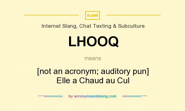 What does LHOOQ mean? It stands for [not an acronym; auditory pun] Elle a Chaud au Cul