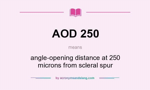 What does AOD 250 mean? It stands for angle-opening distance at 250 microns from scleral spur