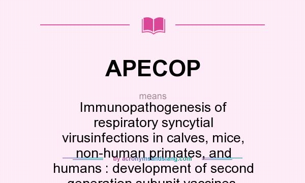 What does APECOP mean? It stands for Immunopathogenesis of respiratory syncytial virusinfections in calves, mice, non-human primates, and humans : development of second generation subunit vaccines.