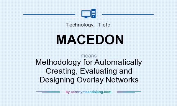 What does MACEDON mean? It stands for Methodology for Automatically Creating, Evaluating and Designing Overlay Networks