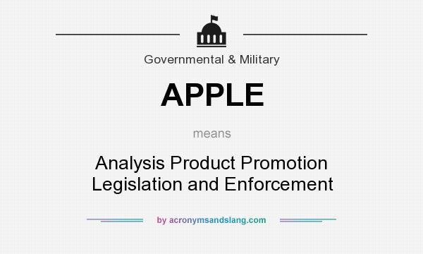 What does APPLE mean? It stands for Analysis Product Promotion Legislation and Enforcement