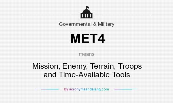 What does MET4 mean? It stands for Mission, Enemy, Terrain, Troops and Time-Available Tools
