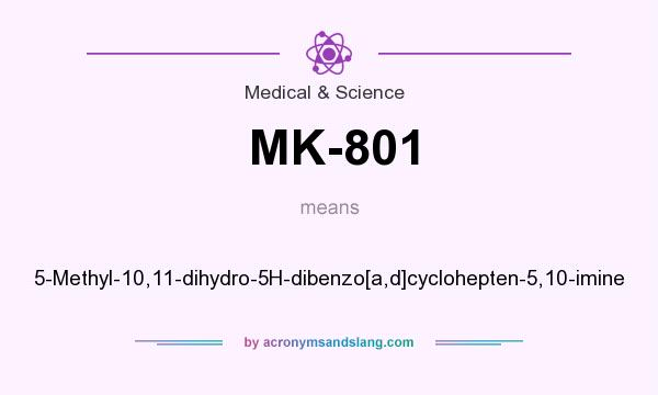 What does MK-801 mean? It stands for 5-Methyl-10,11-dihydro-5H-dibenzo[a,d]cyclohepten-5,10-imine
