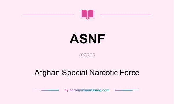 What does ASNF mean? It stands for Afghan Special Narcotic Force