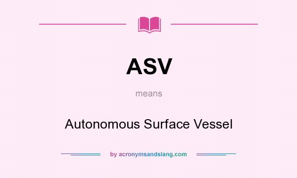 What does ASV mean? It stands for Autonomous Surface Vessel