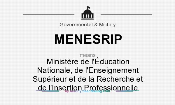 What does MENESRIP mean? It stands for Ministère de l`Éducation Nationale, de l`Enseignement Supérieur et de la Recherche et de l`Insertion Professionnelle