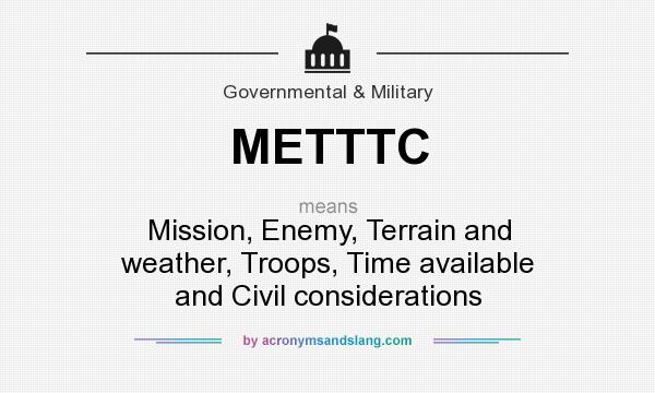 What does METTTC mean? It stands for Mission, Enemy, Terrain and weather, Troops, Time available and Civil considerations