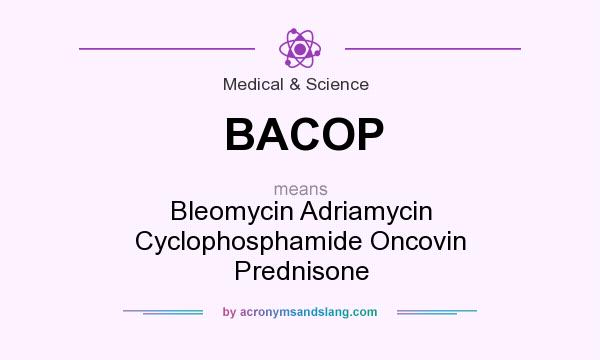 What does BACOP mean? It stands for Bleomycin Adriamycin Cyclophosphamide Oncovin Prednisone