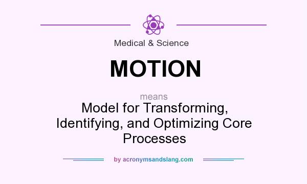 What does MOTION mean? It stands for Model for Transforming, Identifying, and Optimizing Core Processes
