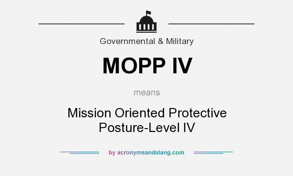 What does MOPP IV mean? It stands for Mission Oriented Protective Posture-Level IV
