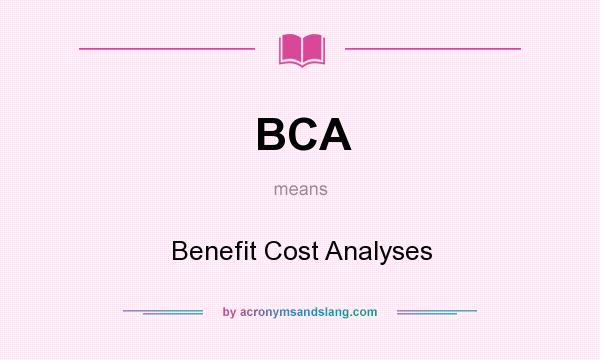 What does BCA mean? It stands for Benefit Cost Analyses