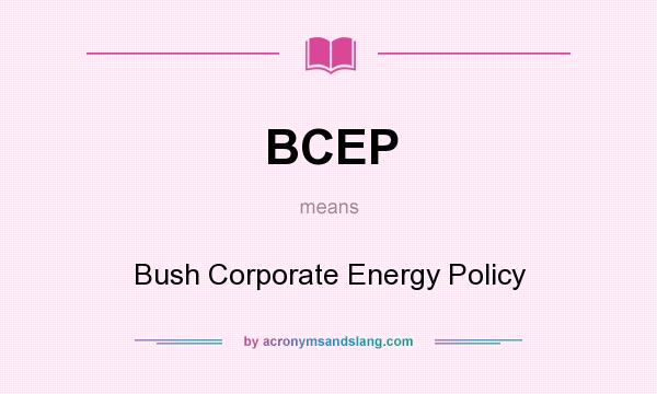What does BCEP mean? It stands for Bush Corporate Energy Policy