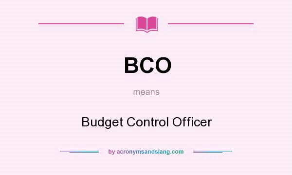 What does BCO mean? It stands for Budget Control Officer