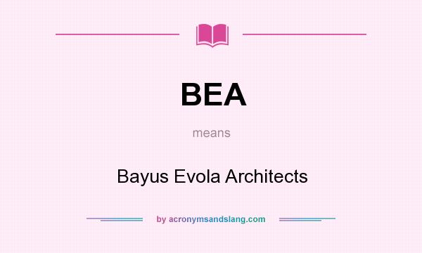 What does BEA mean? It stands for Bayus Evola Architects