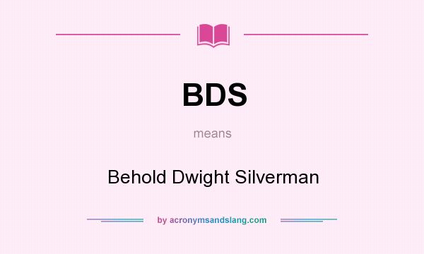 What does BDS mean? It stands for Behold Dwight Silverman