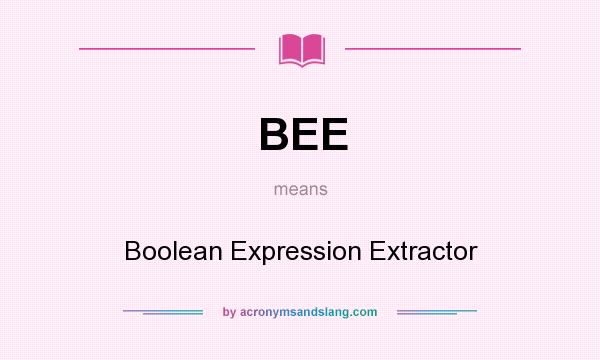 What does BEE mean? It stands for Boolean Expression Extractor