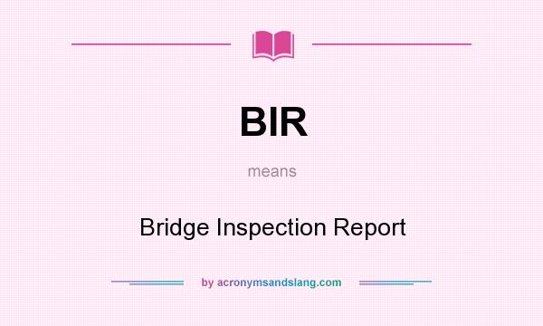 What does BIR mean? It stands for Bridge Inspection Report