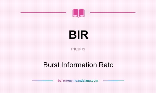 What does BIR mean? It stands for Burst Information Rate