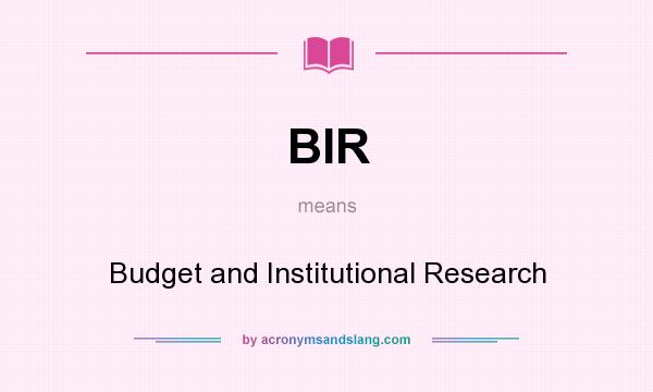 What does BIR mean? It stands for Budget and Institutional Research