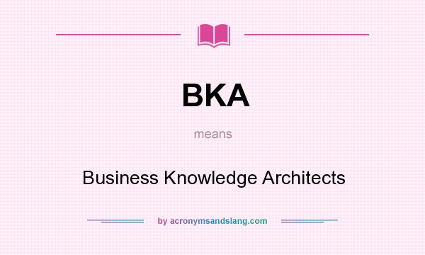 What does BKA mean? It stands for Business Knowledge Architects