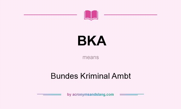 What does BKA mean? It stands for Bundes Kriminal Ambt