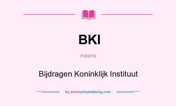 What does BKI mean? It stands for Bijdragen Koninklijk Instituut