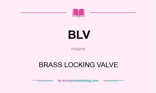 What does BLV mean? It stands for BRASS LOCKING VALVE