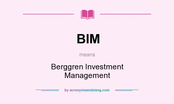 What does BIM mean? It stands for Berggren Investment Management