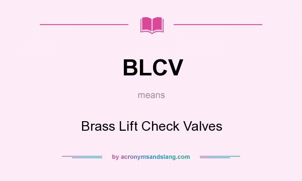 What does BLCV mean? It stands for Brass Lift Check Valves