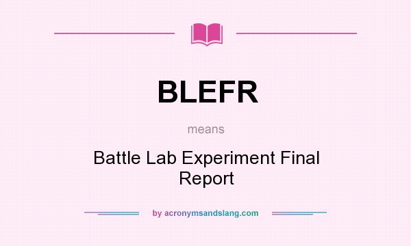 What does BLEFR mean? It stands for Battle Lab Experiment Final Report