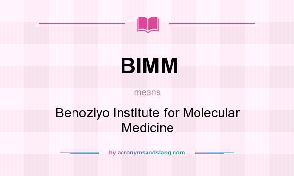 What does BIMM mean? It stands for Benoziyo Institute for Molecular Medicine