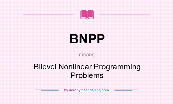 What does BNPP mean? It stands for Bilevel Nonlinear Programming Problems