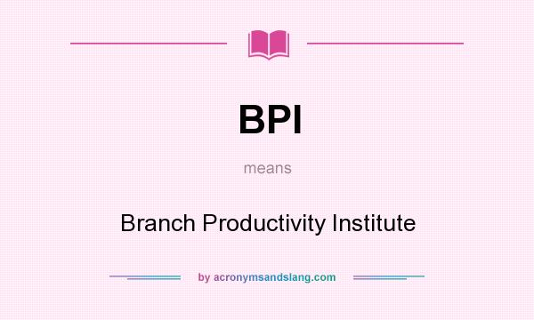 What does BPI mean? It stands for Branch Productivity Institute