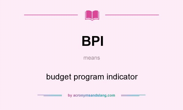 What does BPI mean? It stands for budget program indicator
