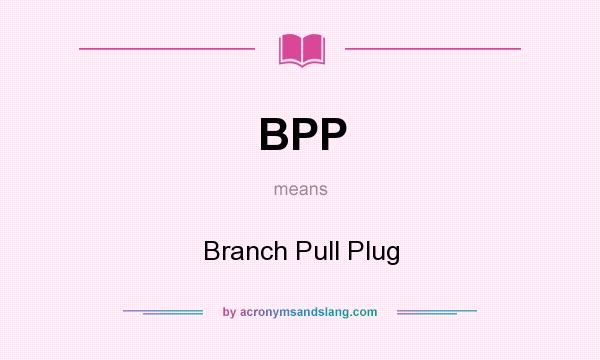What does BPP mean? It stands for Branch Pull Plug