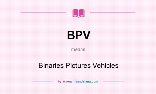 What does BPV mean? It stands for Binaries Pictures Vehicles