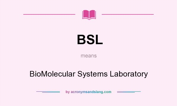 What does BSL mean? It stands for BioMolecular Systems Laboratory