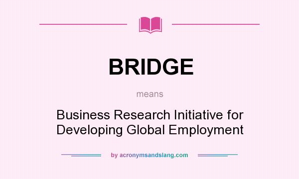 What does BRIDGE mean? It stands for Business Research Initiative for Developing Global Employment